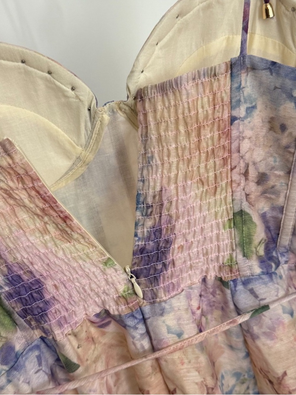Zimmermann Hydrangea Corset Midi Dress | Purple Floral Linen Silk - Picture 4 of 9